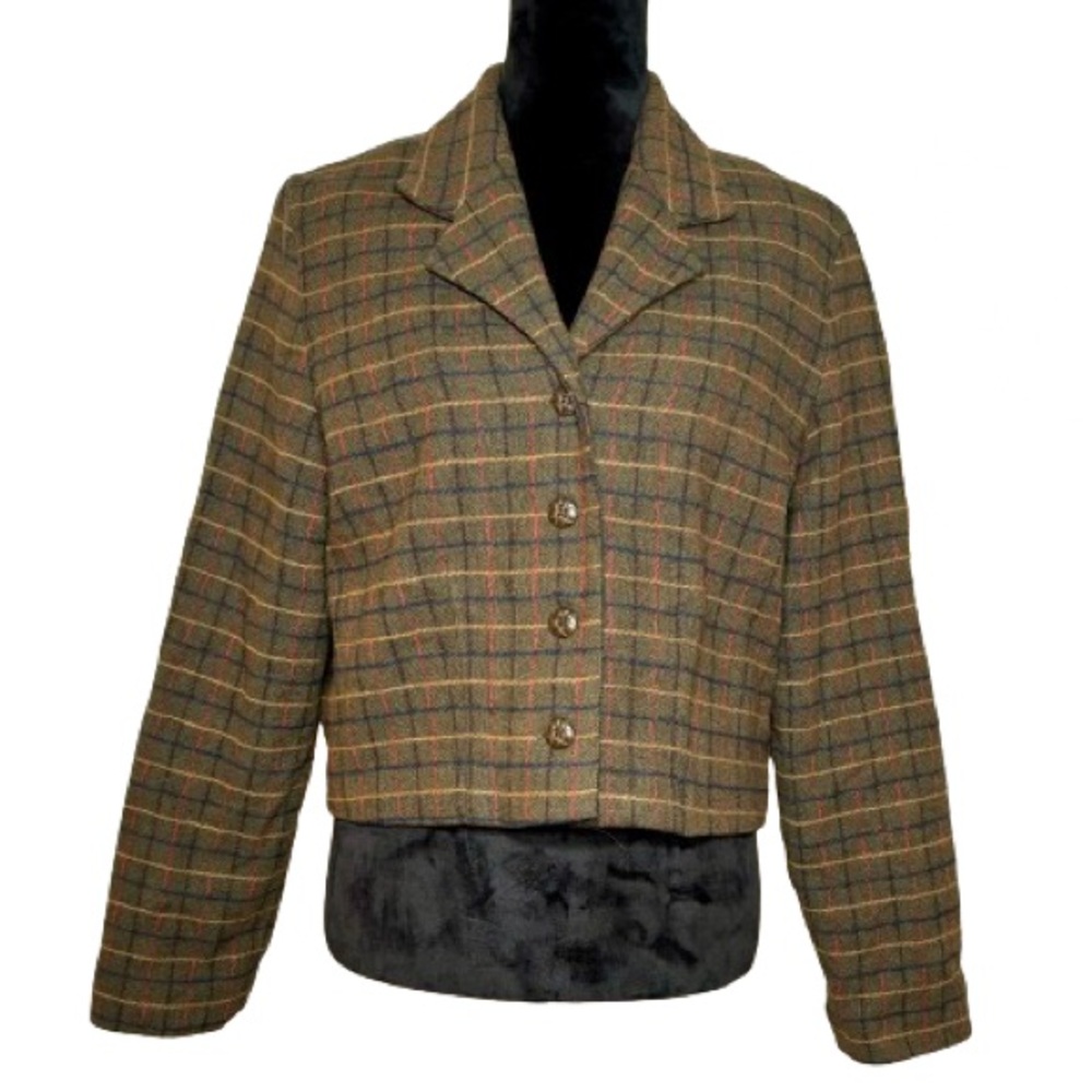 Women’s Vintage Wool Cropped Blazer Jacket Large 80s